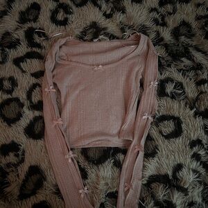 Pink Ribbed Women's Top with Bows